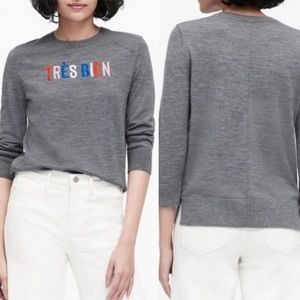 Banana Republic French-Inspired Text Crewneck Sweater in Gray